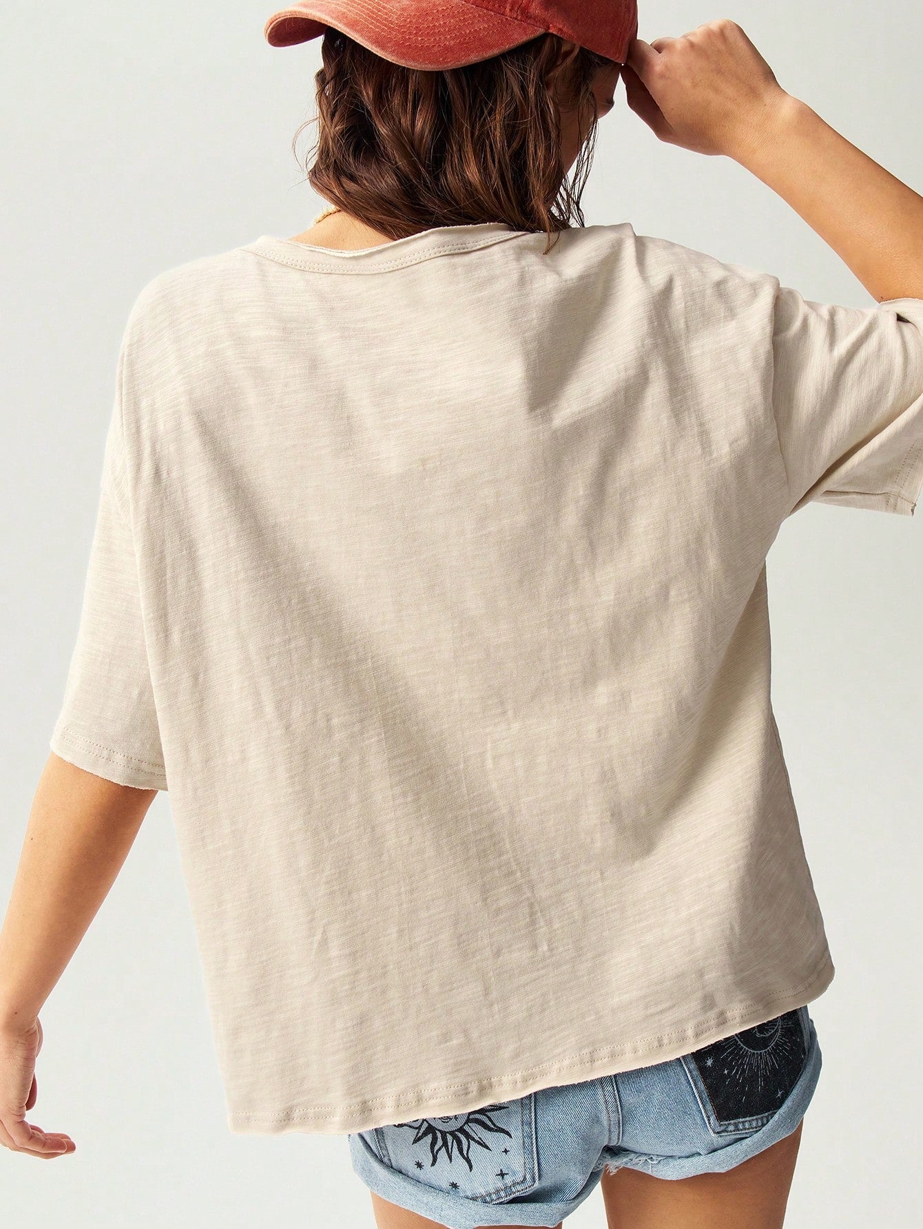 Casual Solid Color Knit Crew Neck Short Sleeve Loose Wash Soft T-Shirt for Women